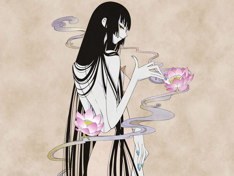 anime woman with lotus flowers