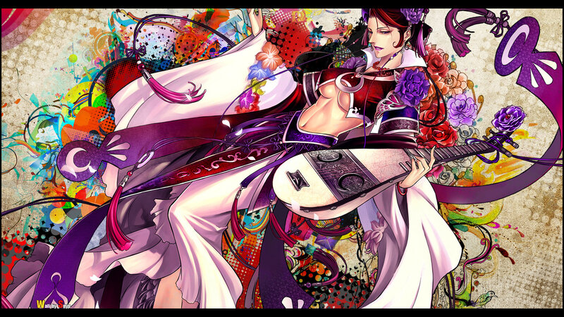 anime woman with lute
