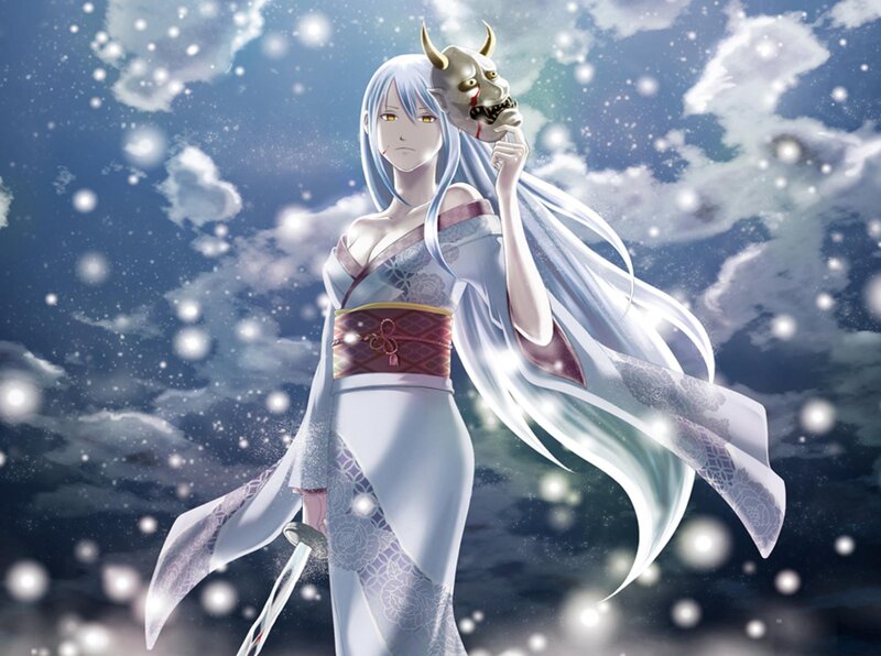 Anime Woman with Mask — White