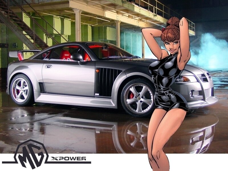Anime woman with MG sports car