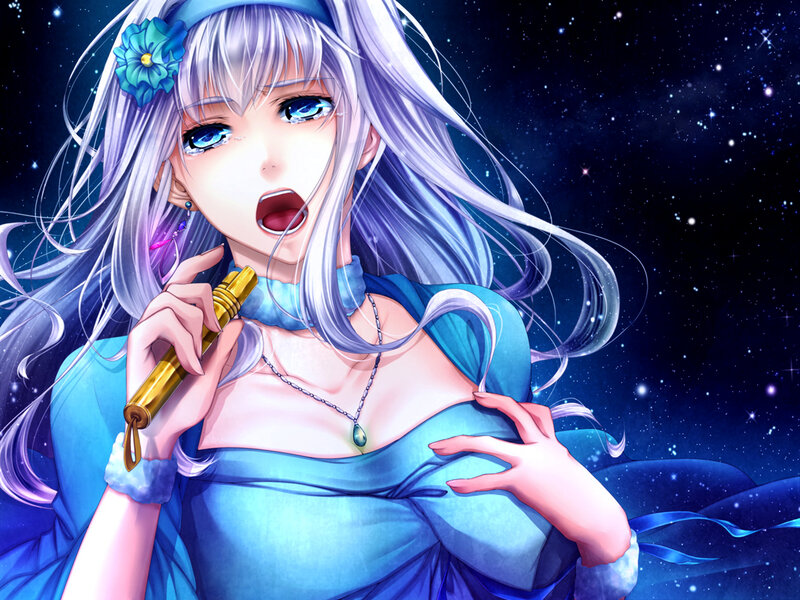 Anime Woman with Microphone — Blue