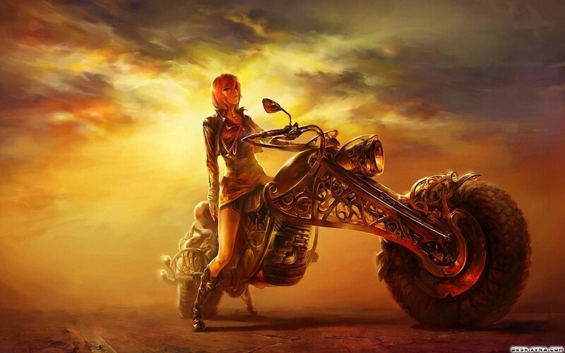 Anime Woman with Motorcycle — Orange