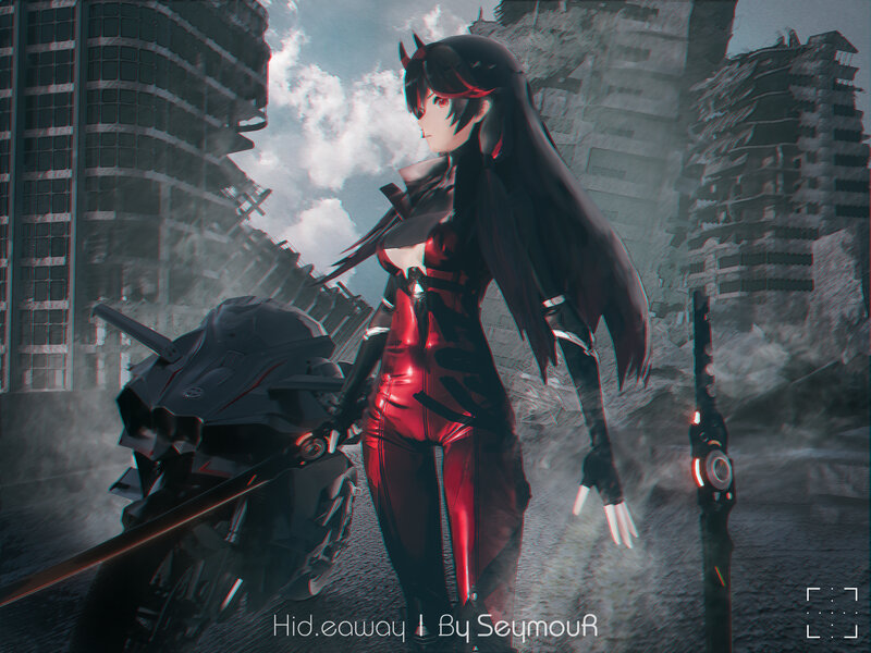 Anime Woman with Motorcycle — Red