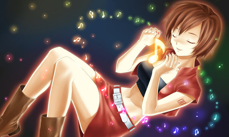 Anime Woman with Music Notes