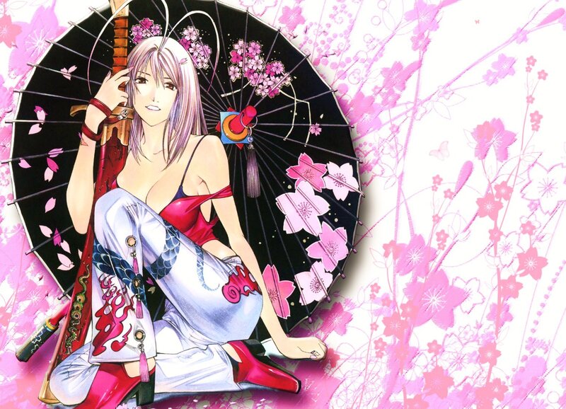 Anime woman with parasol