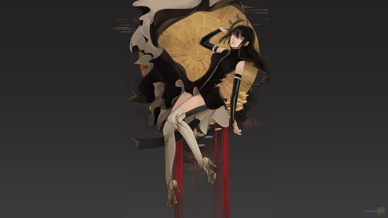 Anime Woman with Parasol — Black, Dramatic