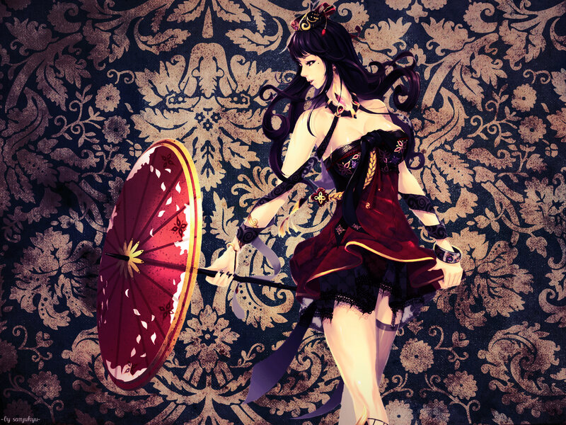 Anime Woman with Parasol — Black