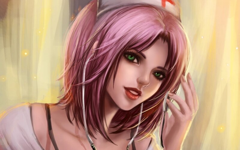 Anime Woman with Pink Hair — Calm, Digital Art