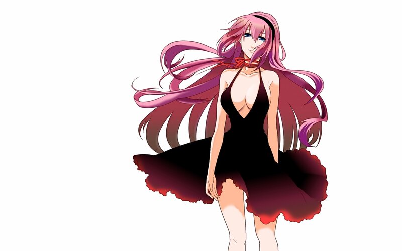 Anime Woman with Pink Hair — Dramatic, Black Dress