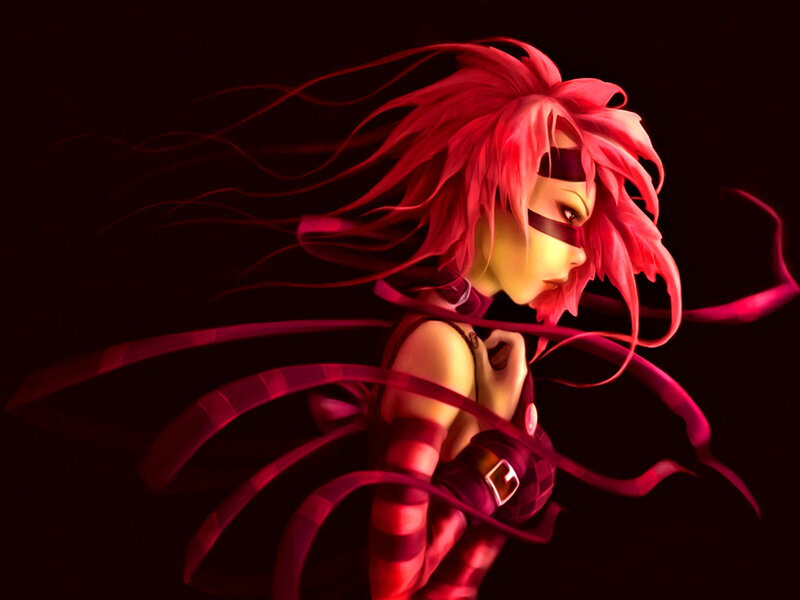 Anime Woman with Pink Hair — Red, Dramatic, Digital Art