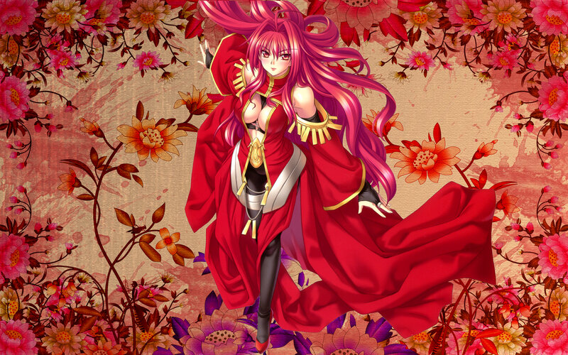 Anime Woman with Pink Hair — Red, Dramatic, Flowers