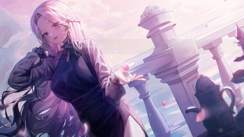 Anime Woman with Pink Hair — Serene, Sunset