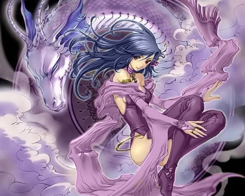 anime woman with purple dragon