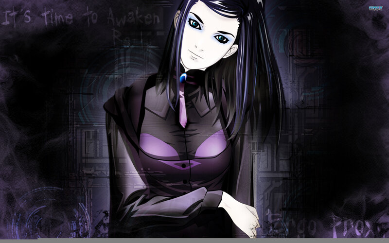 Anime Woman with Purple Eyes — Black, Dramatic