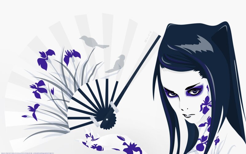 anime woman with purple flowers