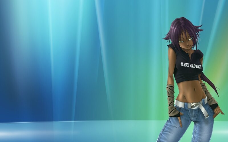 Anime Woman with Purple Hair — Blue, Confident