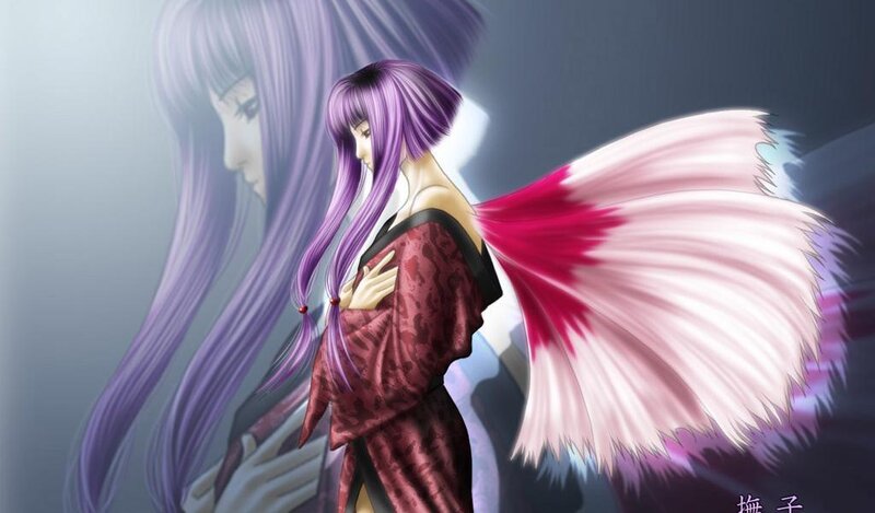 Anime Woman with Purple Hair — Dramatic, Digital Art