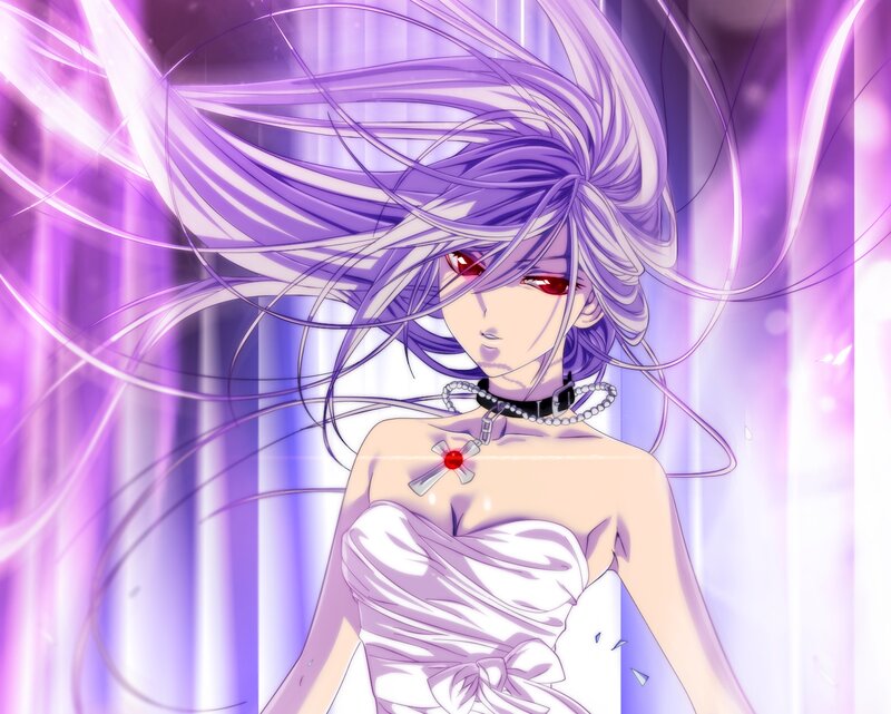 Anime Woman with Purple Hair — Dramatic, Red Eyes