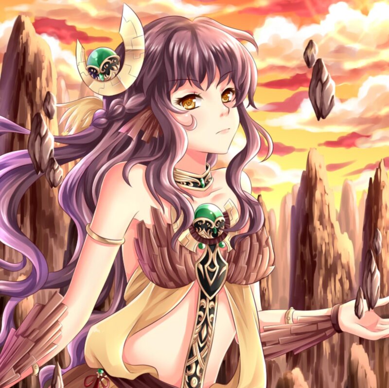 Anime Woman with Purple Hair — Dramatic, Sunset