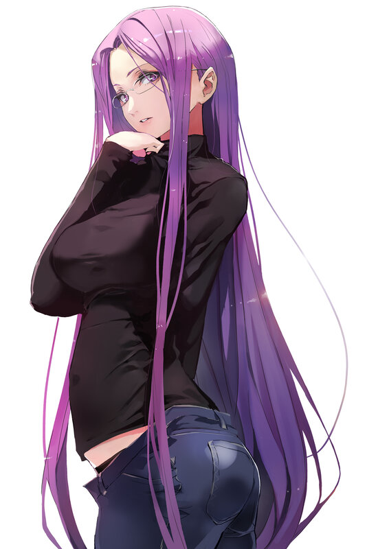 Anime Woman with Purple Hair — Neutral, Glasses, Black Shirt
