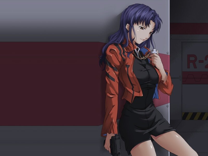 Anime Woman with Purple Hair — Serious, Gun