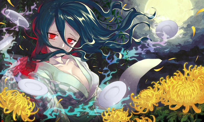 Anime Woman with Red Eyes — Blue, Dramatic