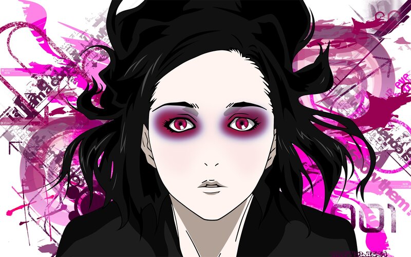 Anime Woman with Red Eyes — Pink, Dramatic