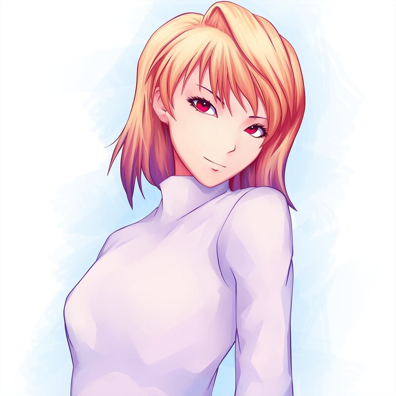 Anime Woman with Red Eyes — Purple, Calm