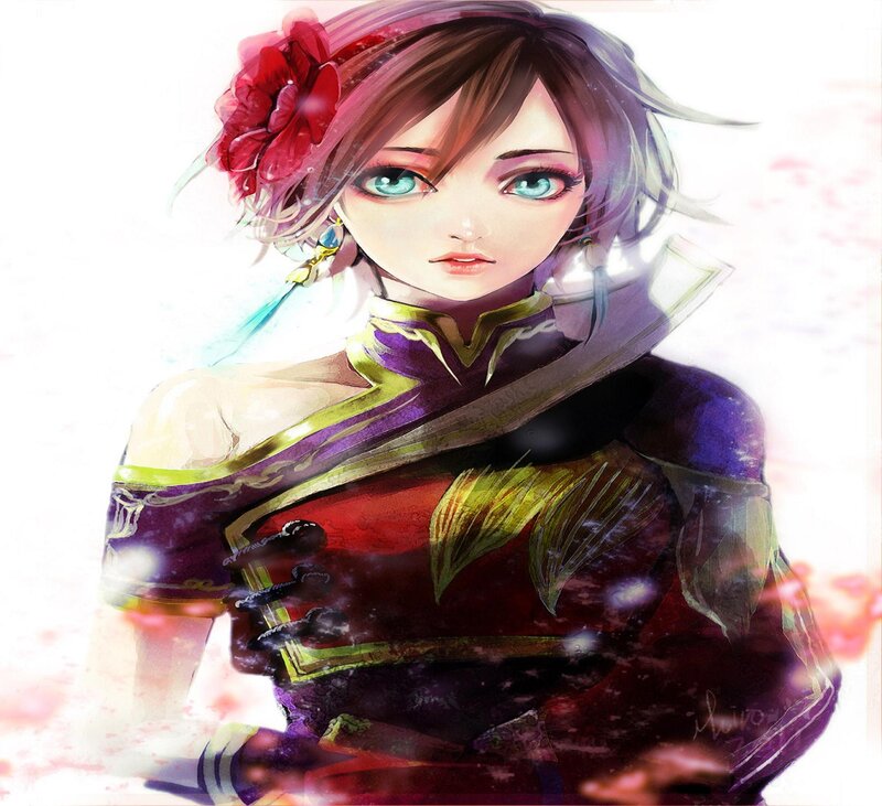 Anime Woman with Red Flower — Purple