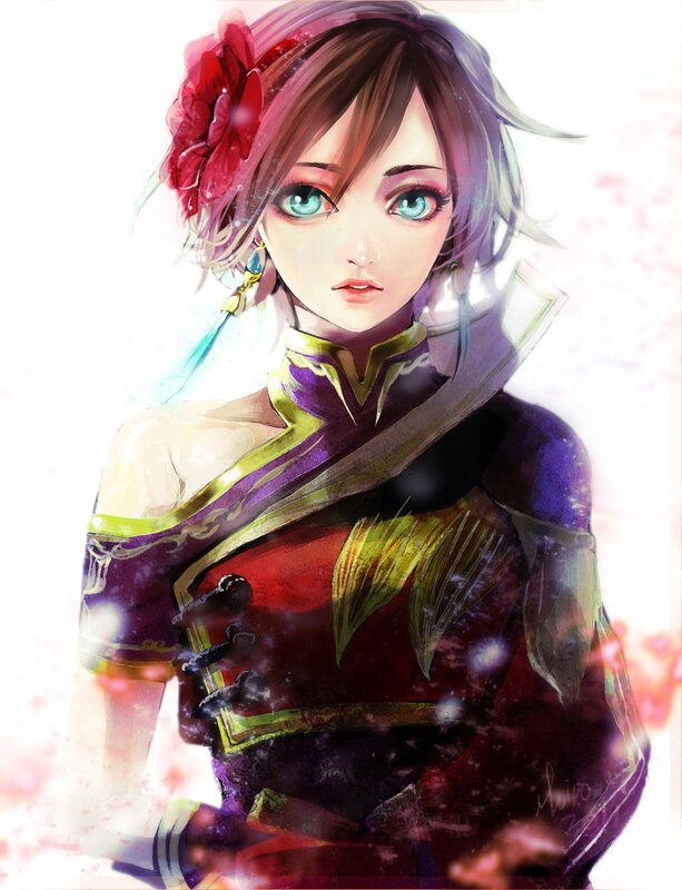 anime woman with red flower