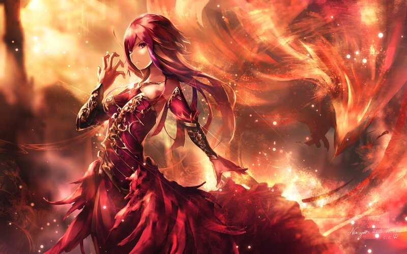 Anime Woman with Red Hair — Dramatic, Digital Art