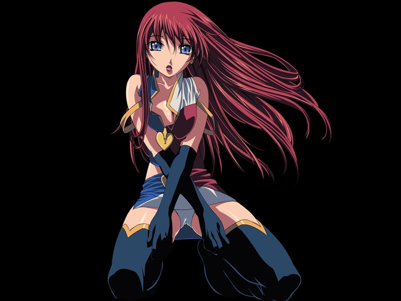 Anime Woman with Red Hair — Dramatic, Long Hair, Blue Eyes
