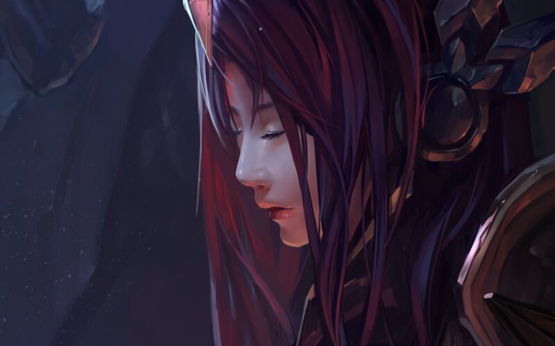 Anime Woman with Red Hair — Dramatic, Night