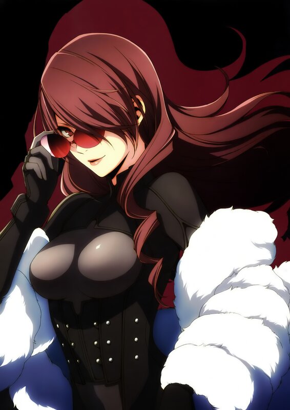 Anime Woman with Red Hair — Dramatic, Sunglasses, Fur Coat