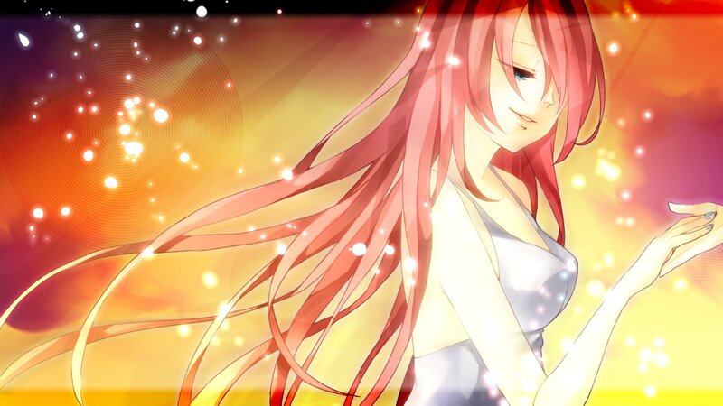 Anime Woman with Red Hair — Dramatic, Sunset