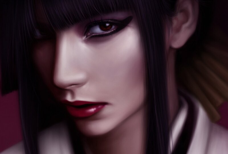 anime woman with red lips