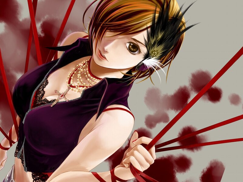 Anime Woman with Red Ribbons — Purple