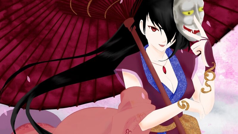 anime woman with red umbrella