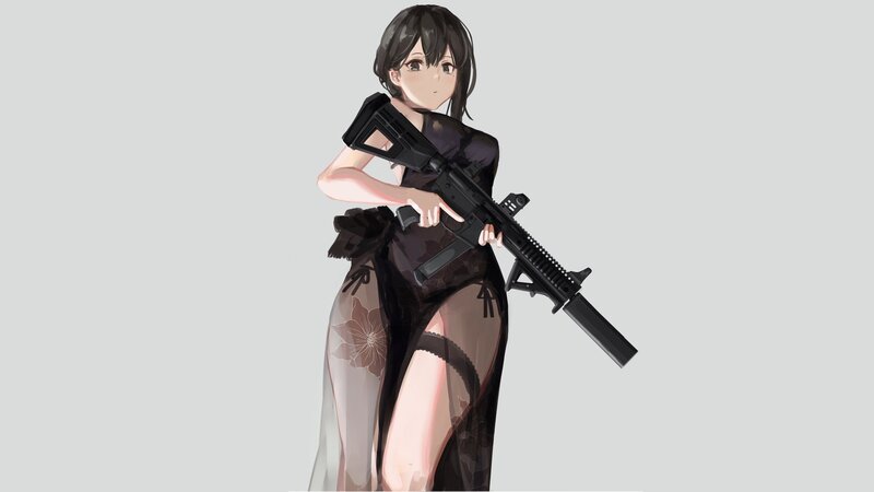 Anime Woman with Rifle — Gray, Neutral