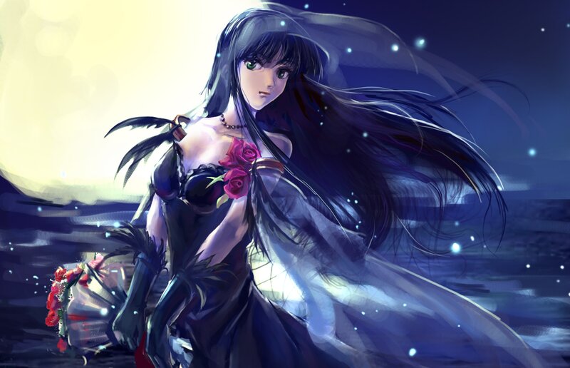 Anime woman with roses