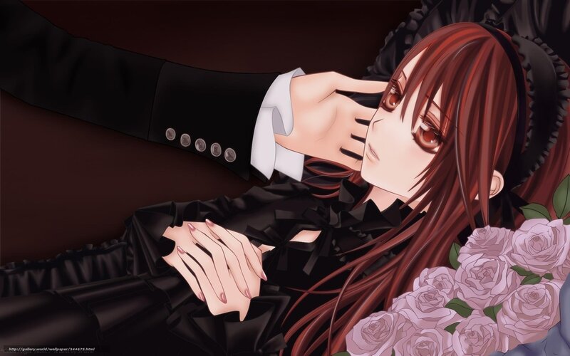 Anime Woman with Roses — Black, Dramatic