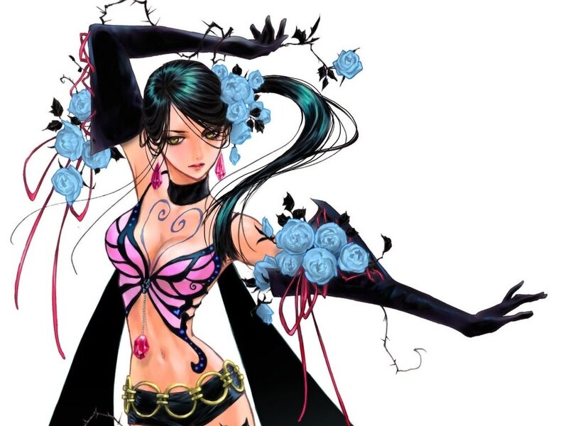 Anime Woman with Roses — Black