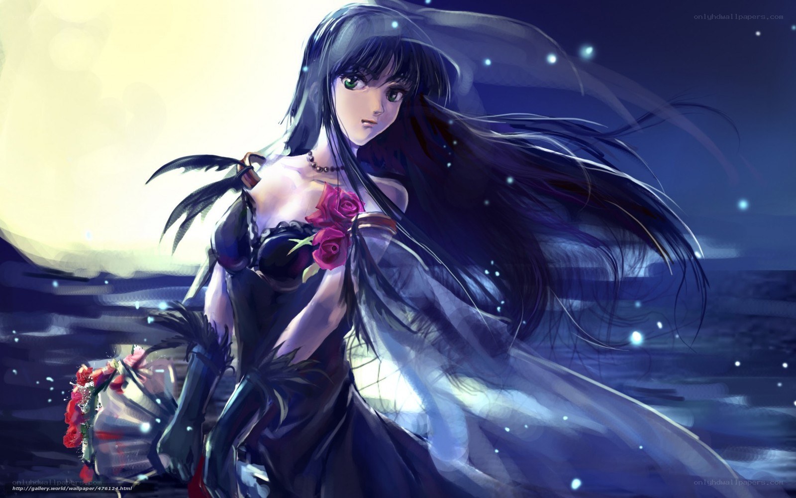 anime woman with roses