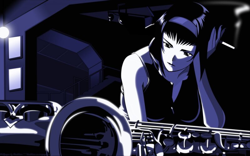 anime woman with saxophone