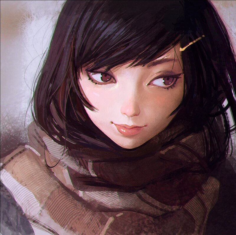 Anime Woman with Scarf — Brown