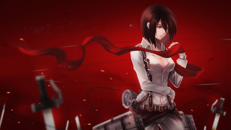 Anime Woman with Scarf — Red, Dramatic
