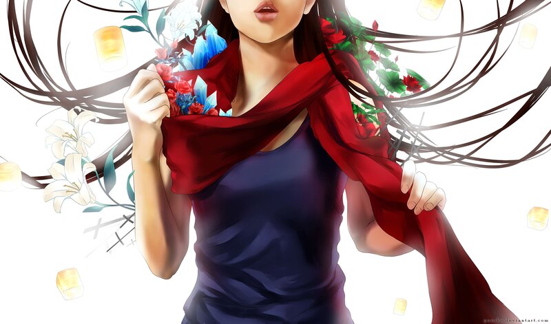 Anime Woman with Scarf — Red