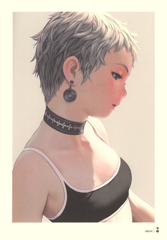 Anime Woman with Short Hair — Black, Calm, Digital Art