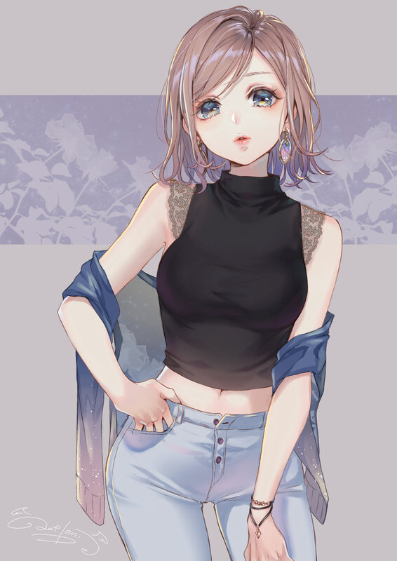 Anime Woman with Short Hair — Purple, Calm