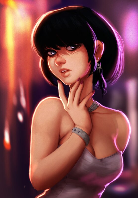 Anime Woman with Short Hair — Purple